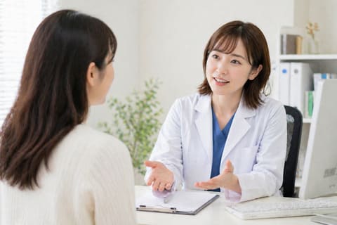 医師に相談している女性の画像